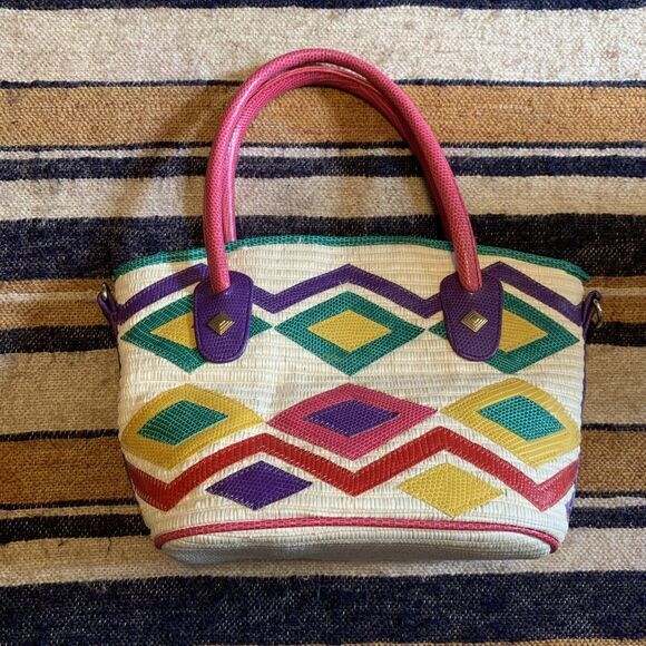 Unbranded Handbags - Vintage Geometric Handbag Purse 80s Colorful‎ Multicolor Resort Vacation Woven